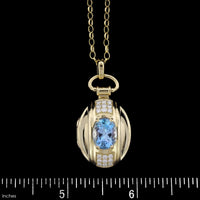 Monica Rich Kosann 18K Yellow Gold Estate Aquamarine and Diamond Locket