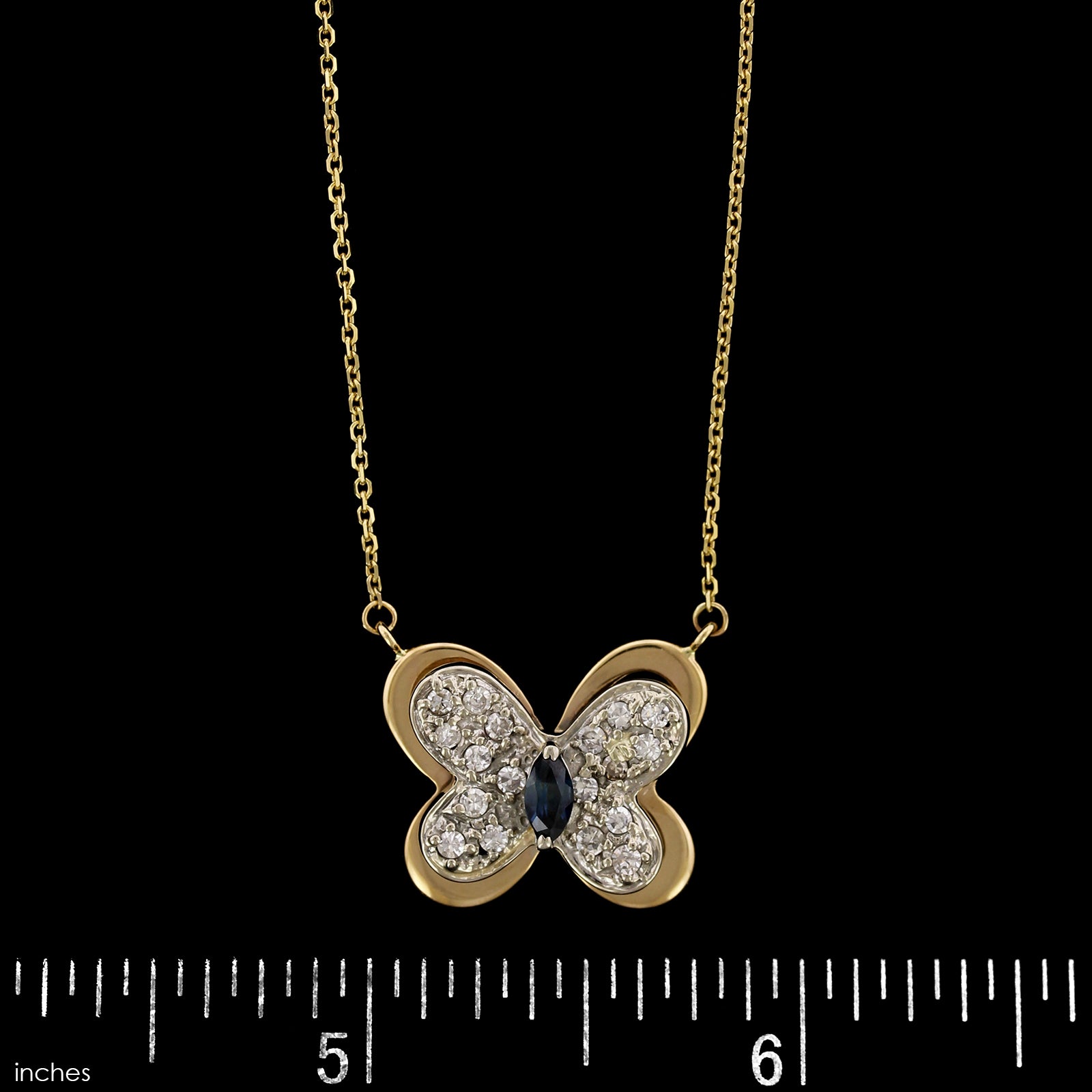 14K Two-tone Gold Estate Sapphire and Diamond Butterfly Pendant