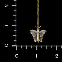 14K Yellow Gold Estate Carved Crystal and Diamond Butterfly Pendant