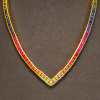 18K Yellow Gold Estate Multicolored Sapphire Necklace