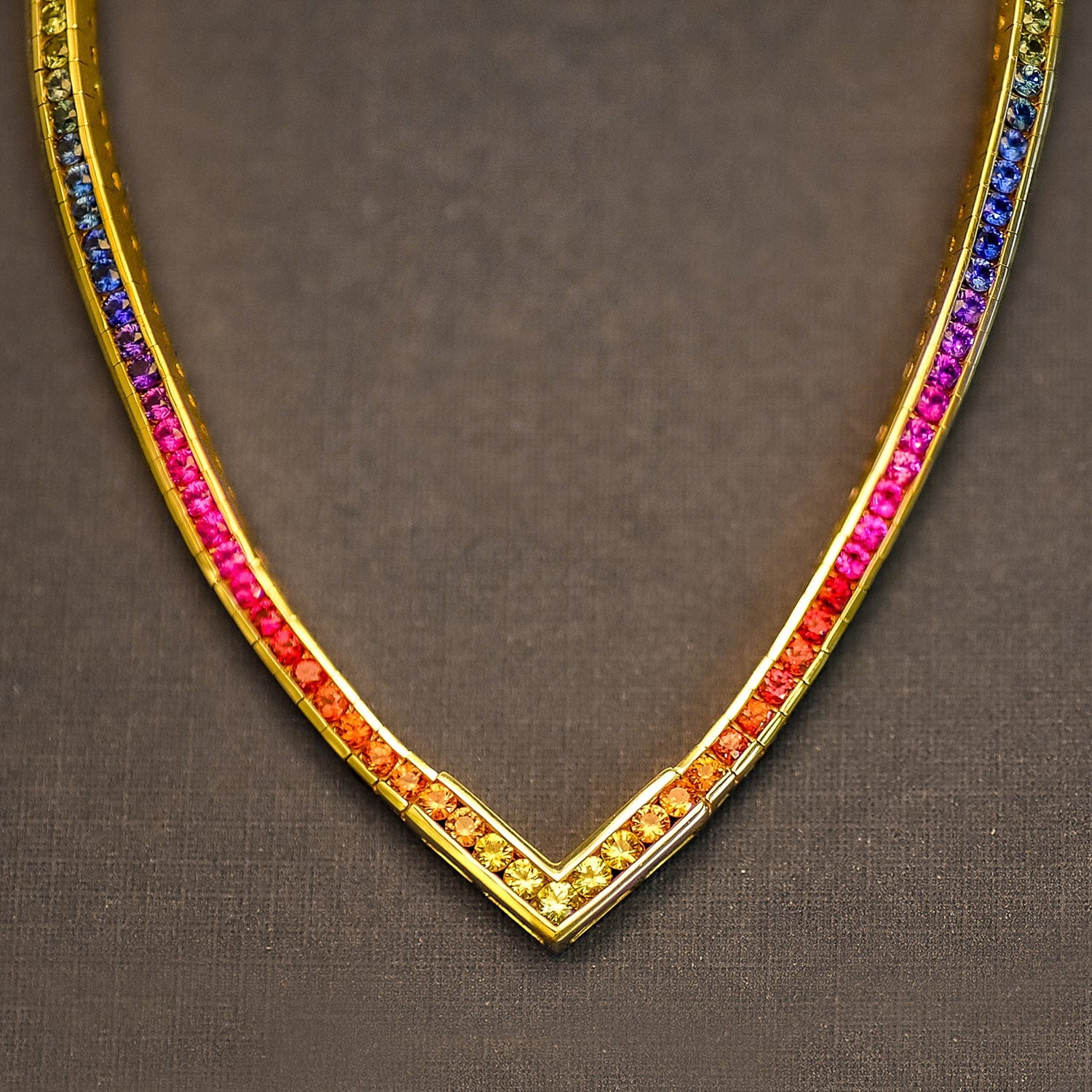 18K Yellow Gold Estate Multicolored Sapphire Necklace