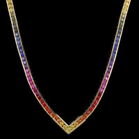 18K Yellow Gold Estate Multicolored Sapphire Necklace