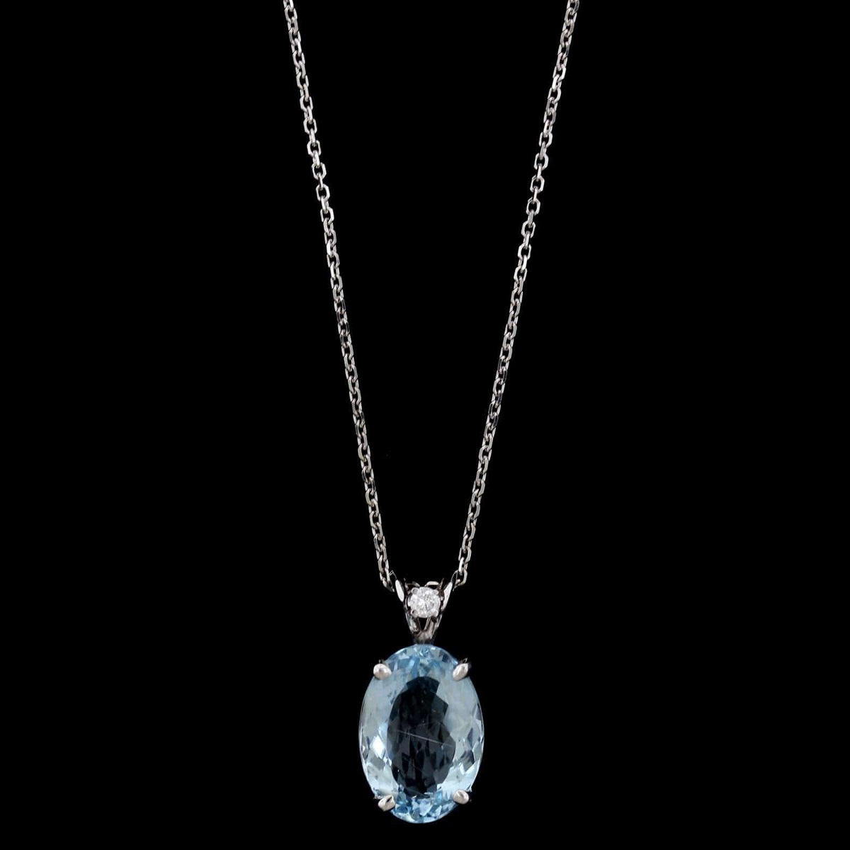 14K White Gold Aquamarine and Diamond Pendant