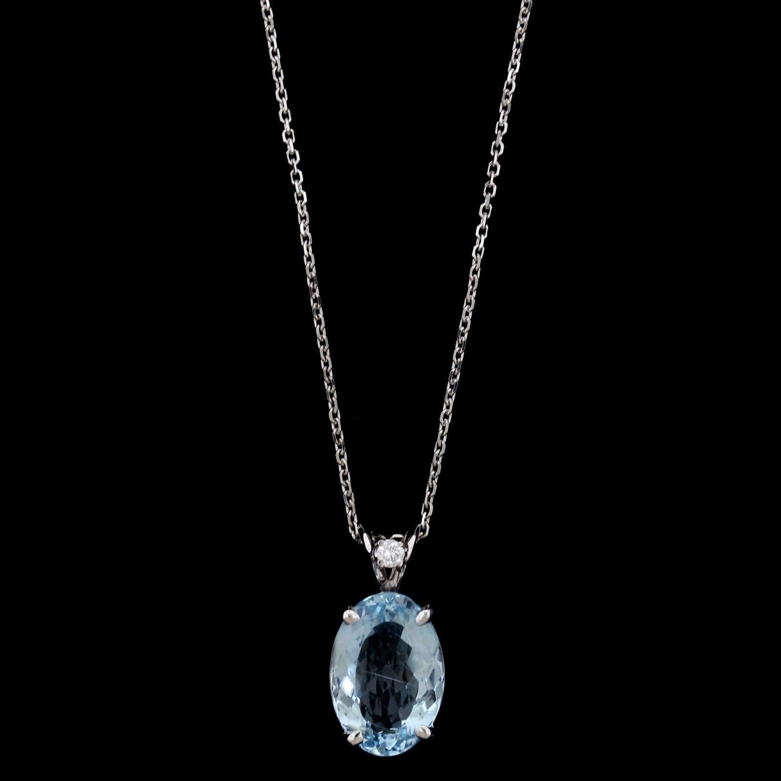 14K White Gold Aquamarine and Diamond Pendant
