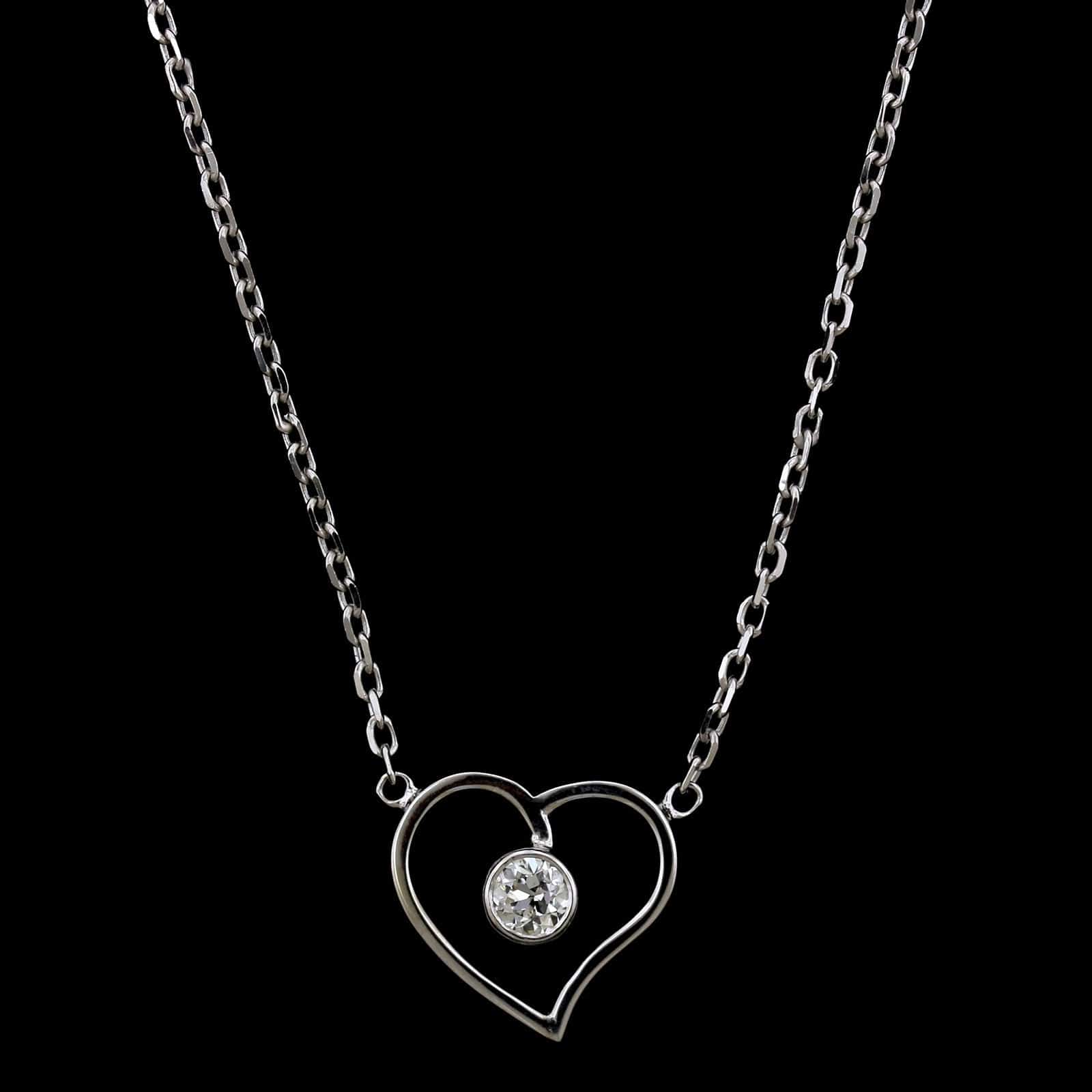 14K White Gold Estate Diamond Heart Necklace