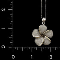 14K White Gold Estate Plumeria Flower Pendant