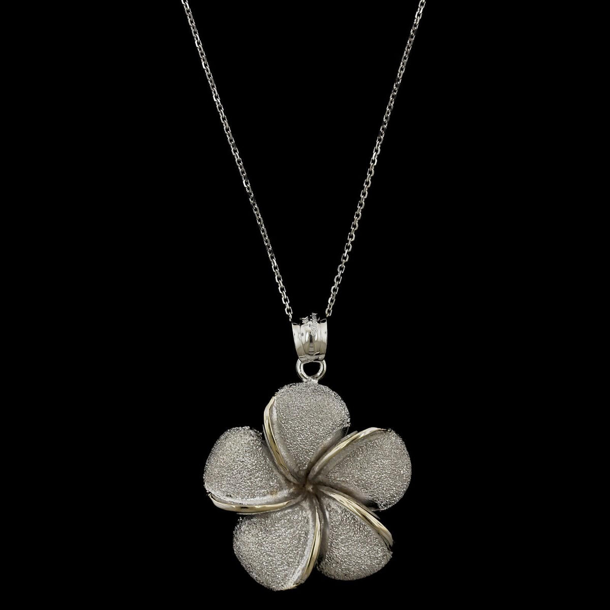 14K White Gold Estate Plumeria Flower Pendant