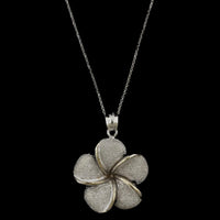 14K White Gold Estate Plumeria Flower Pendant