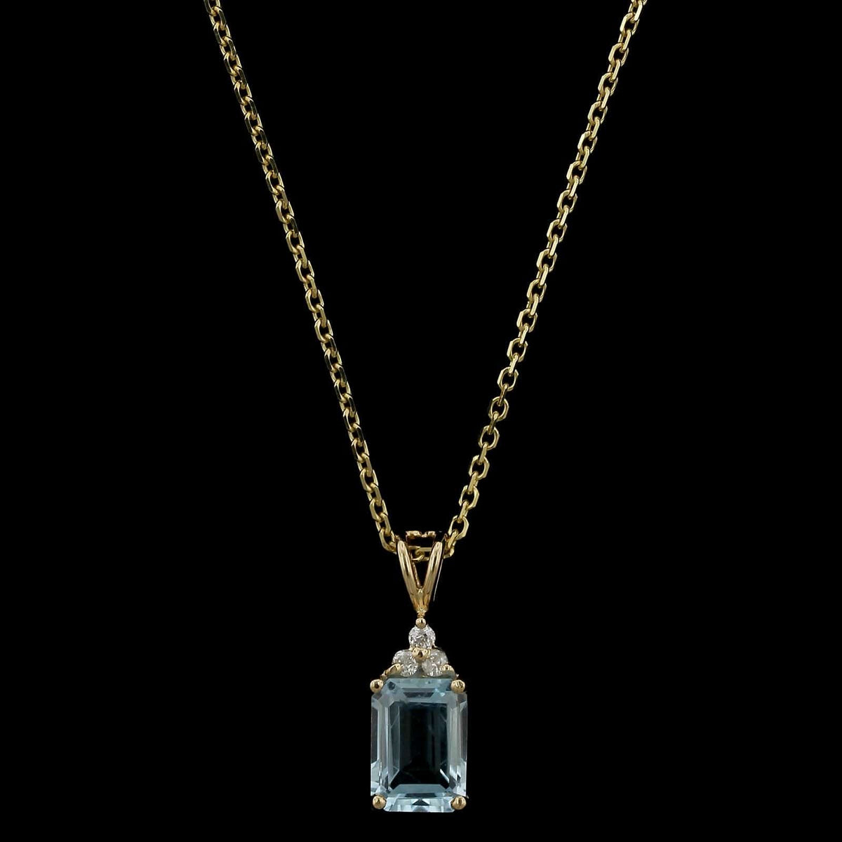 14K Yellow Gold Estate Blue Topaz and Diamond Pendant