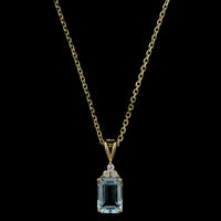14K Yellow Gold Estate Blue Topaz and Diamond Pendant