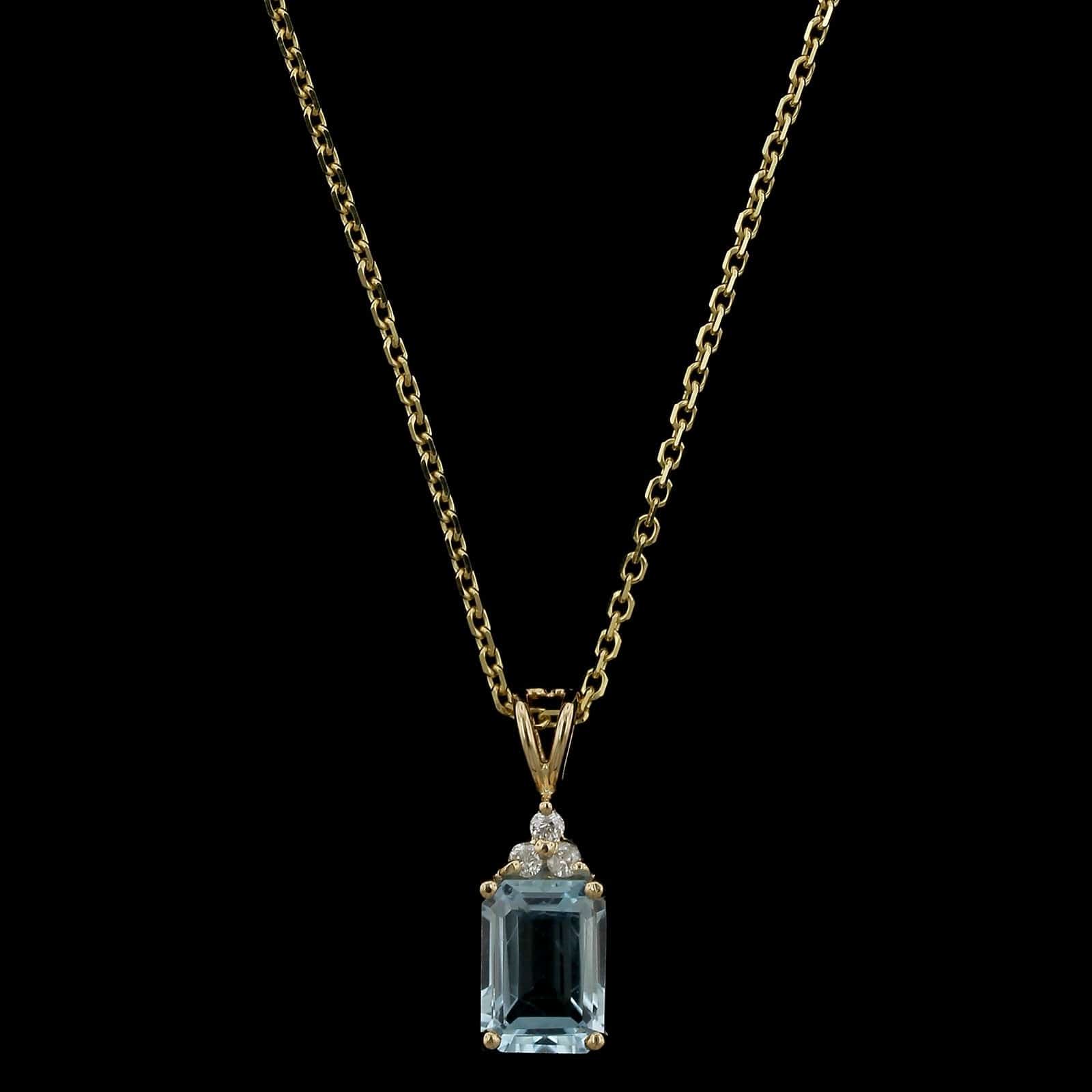 14K Yellow Gold Estate Blue Topaz and Diamond Pendant
