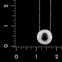14K White Gold Estate Sapphire and Diamond Pendant