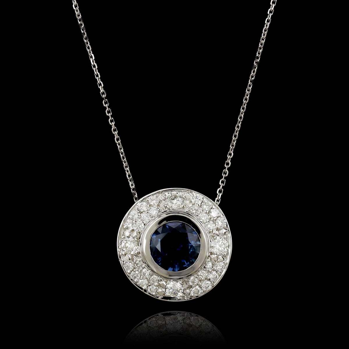 14K White Gold Estate Sapphire and Diamond Pendant