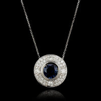 14K White Gold Estate Sapphire and Diamond Pendant