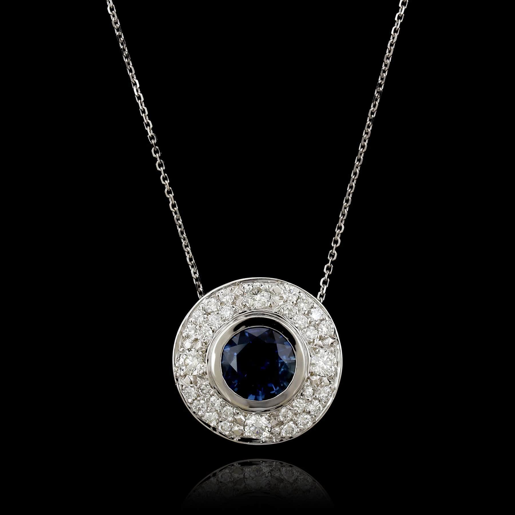 14K White Gold Estate Sapphire and Diamond Pendant