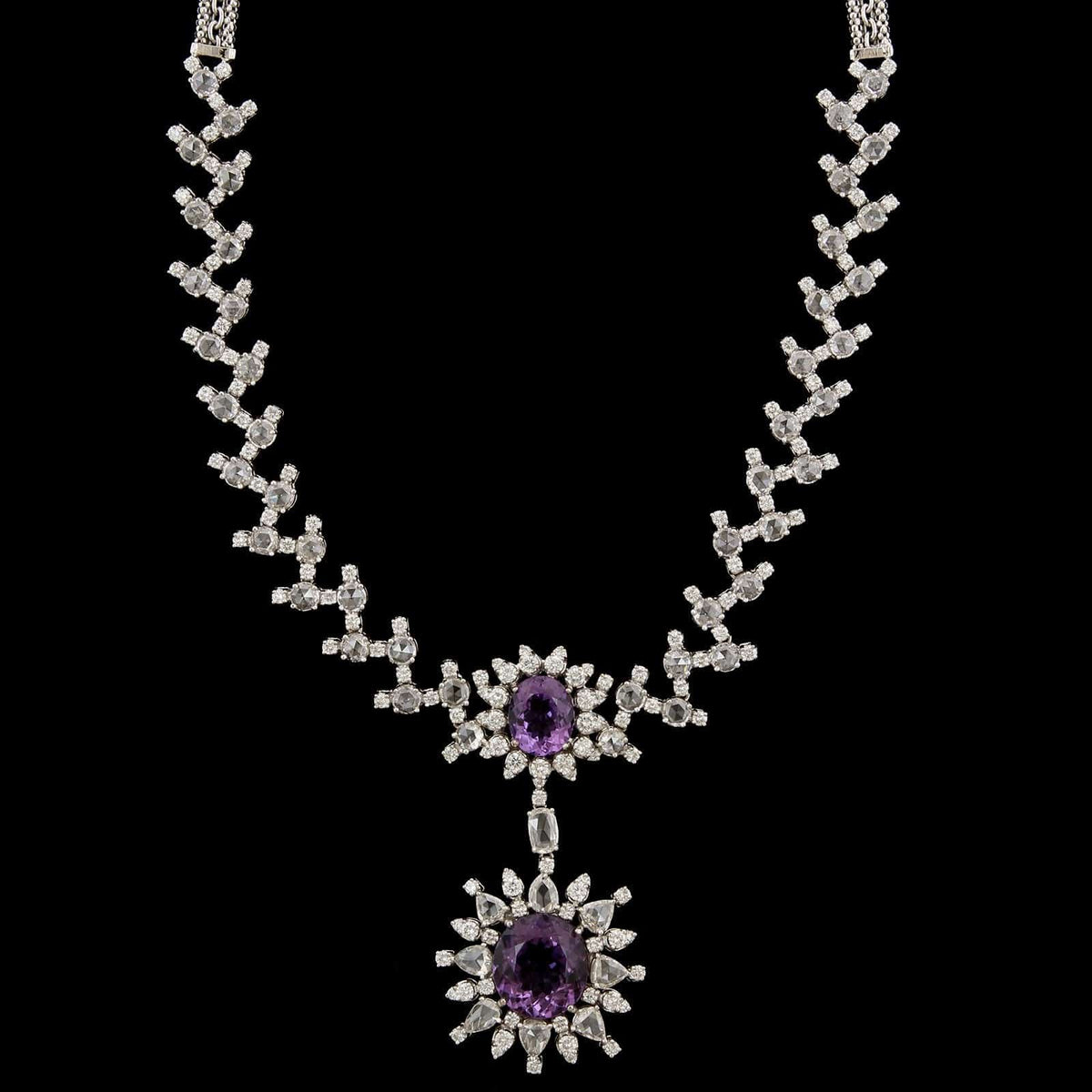 18K White Gold Estate Amethyst and Diamond Necklace