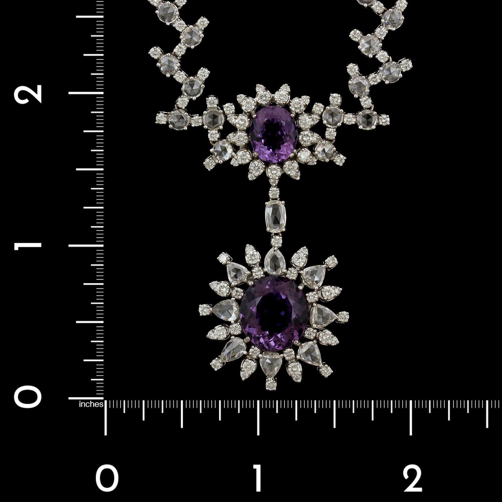18K White Gold Estate Amethyst and Diamond Necklace