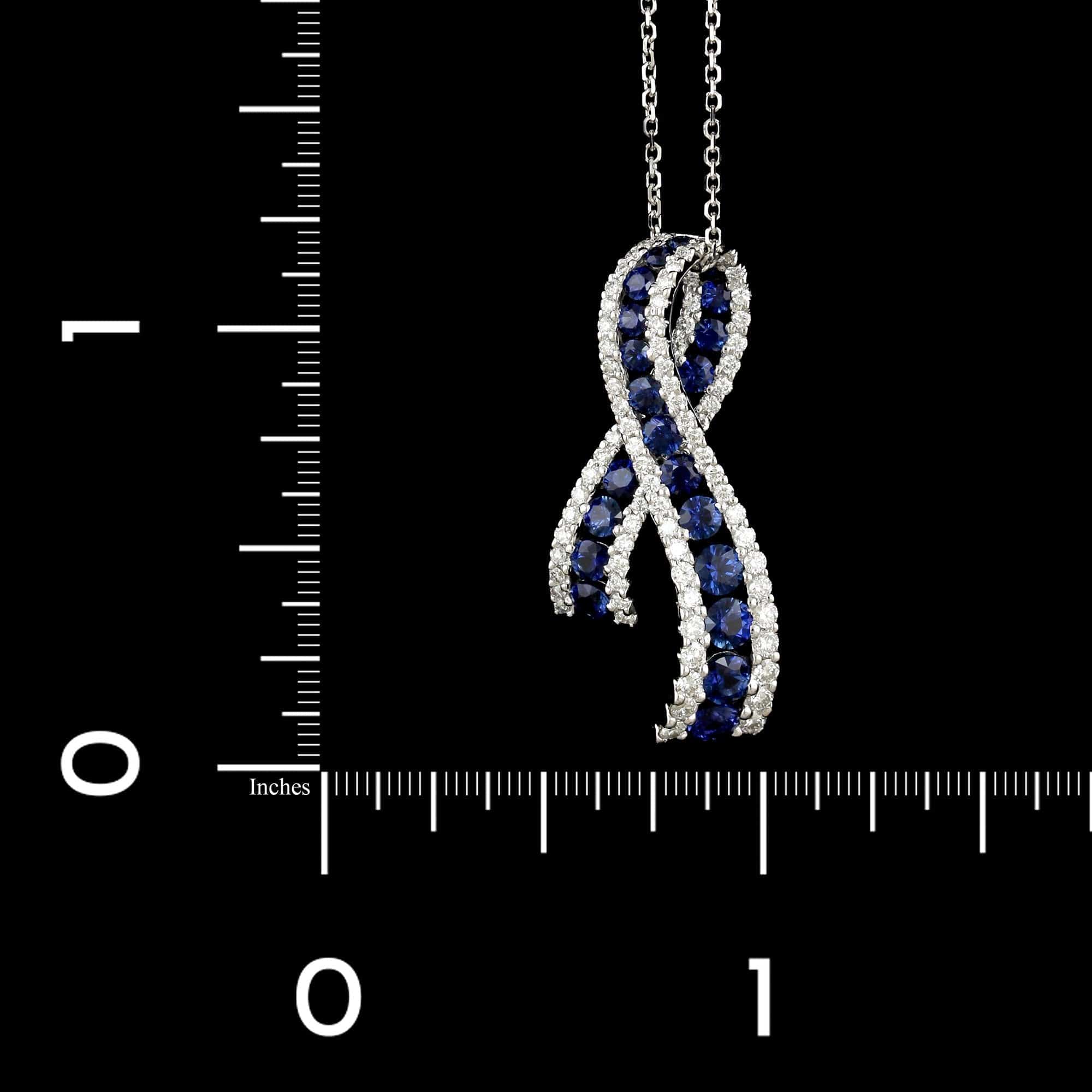 18K White Gold Estate Sapphire and Diamond Ribbon Pendant