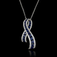 18K White Gold Sapphire and Diamond Ribbon Pendant