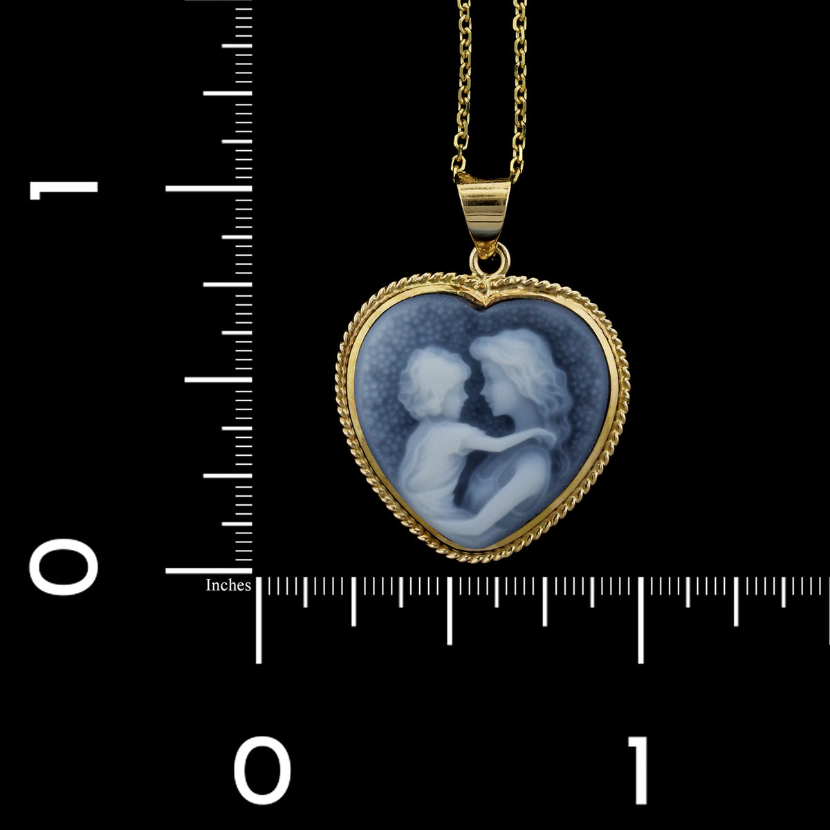 14K Yellow Gold Estate Agate Cameo Mother and Child Pendant