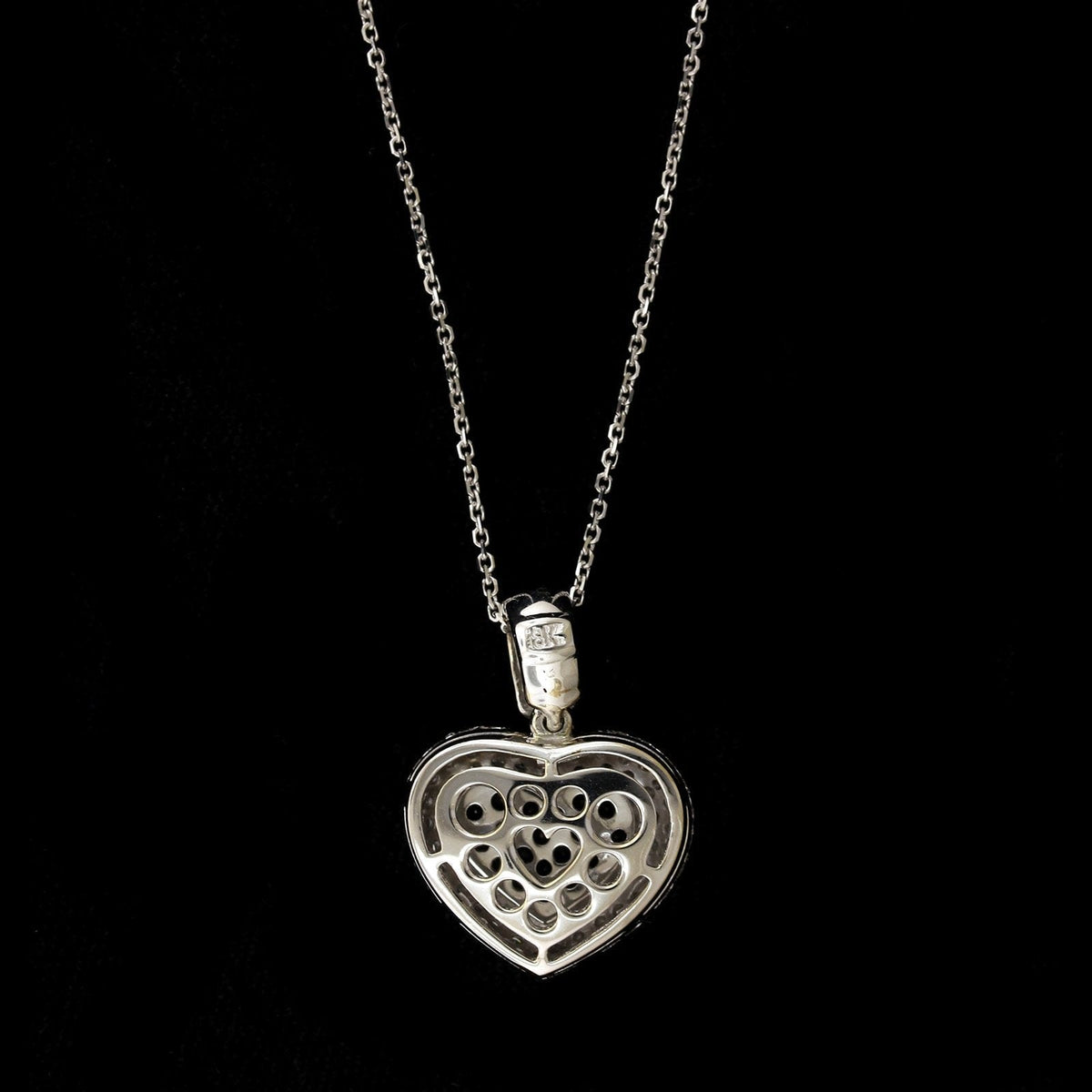 18K White Gold Estate Black Diamond Heart Pendant
