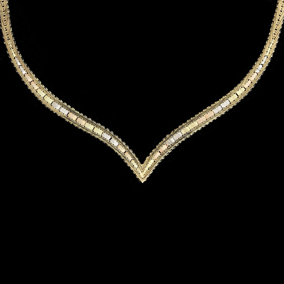 14K Tricolor Gold Estate Mesh Link Necklace