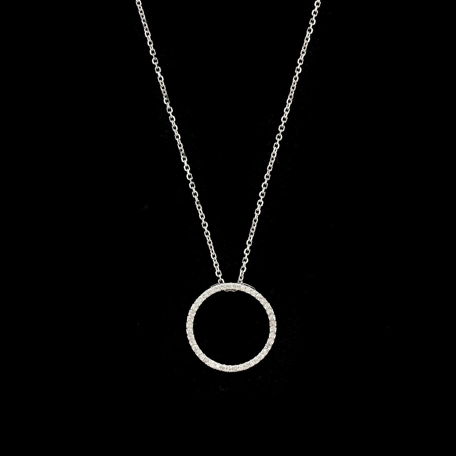 14K White Gold Estate Diamond Circle Pendant