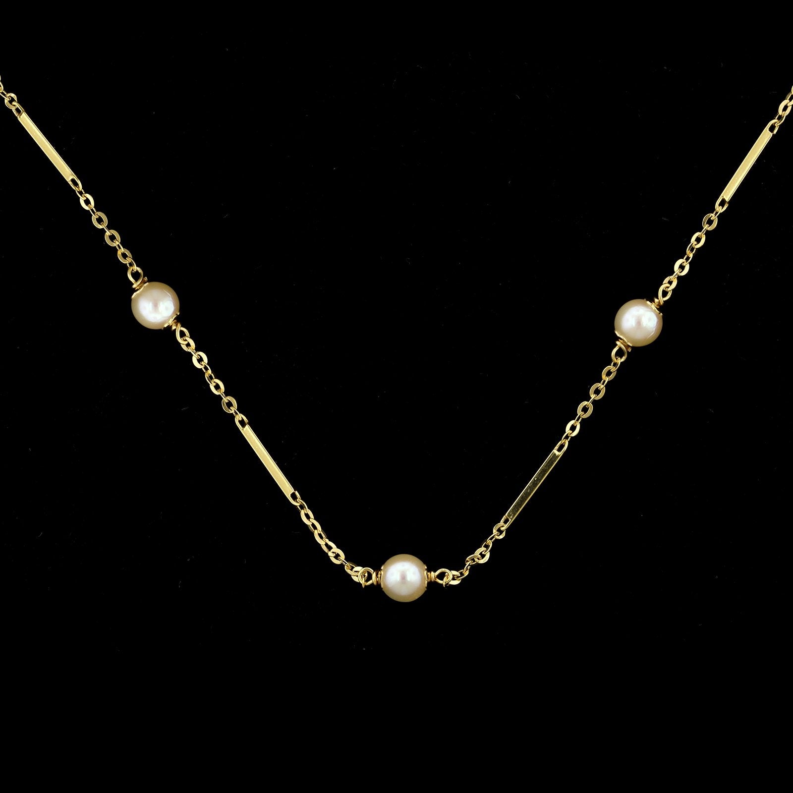 14K Yellow Gold Estate Cultured Pearl Tin Cup Necklace