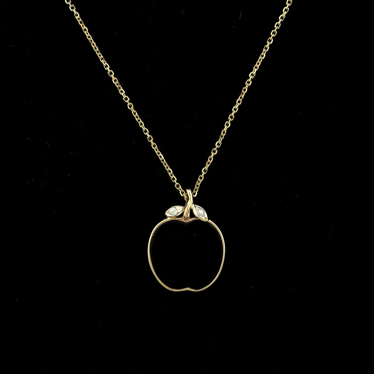 14K Yellow Gold Estate Onyx and Diamond Apple Pendant