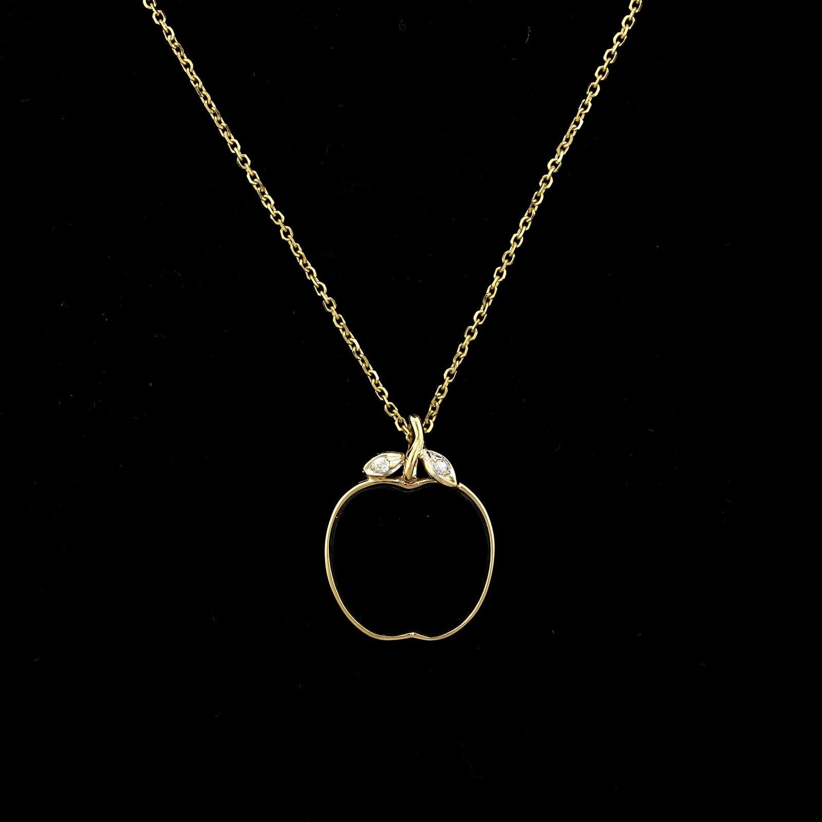 14K Yellow Gold Estate Onyx and Diamond Apple Pendant
