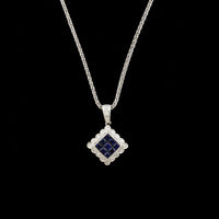 18K White Gold Estate Sapphire and Diamond Pendant