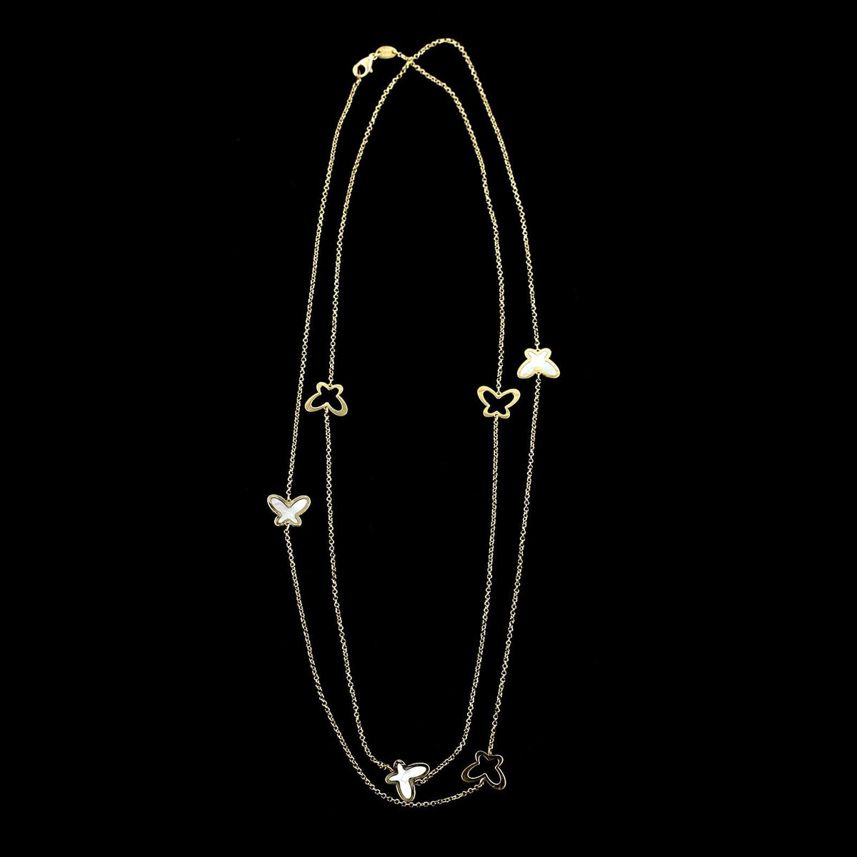 14K Yellow Gold Estate Mother of Pearl Butterfly Necklace