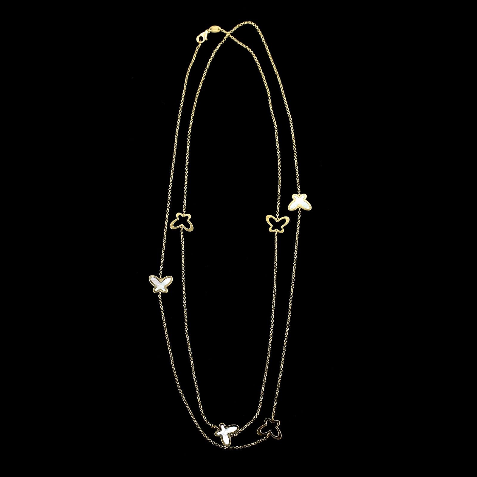 14K Yellow Gold Estate Mother of Pearl Butterfly Necklace