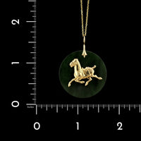 14K Yellow Gold Estate Nephrite Jade Chinese Horse Pendant