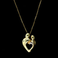 14K Yellow Gold Estate Mother, Father and Child Heart Pendant