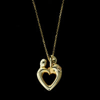 14K Yellow Gold Estate Mother Father and Child Heart Pendant