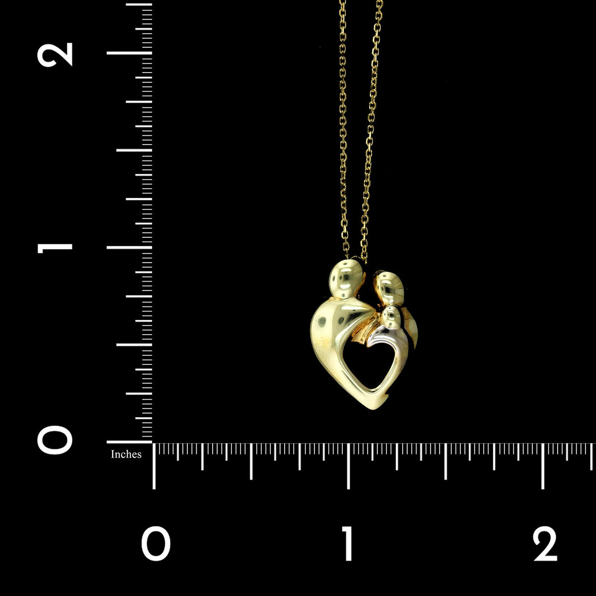 14K Yellow Gold Estate Mother Father and Child Heart Pendant