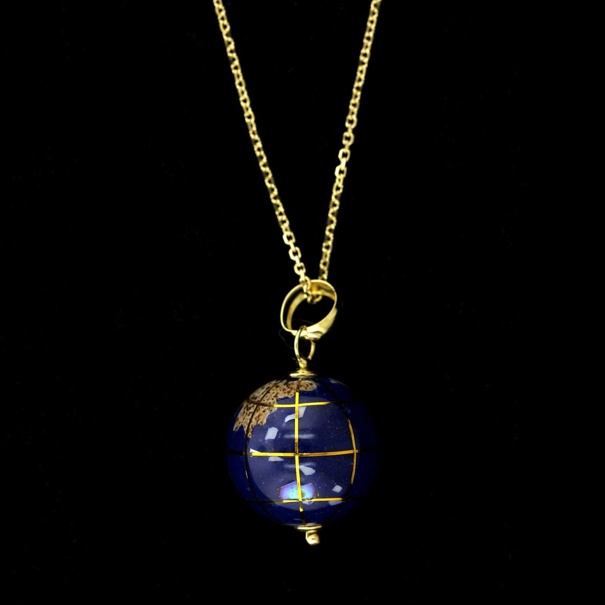 14K Yellow Gold Estate Gemstone Inlayed World Globe Charm
