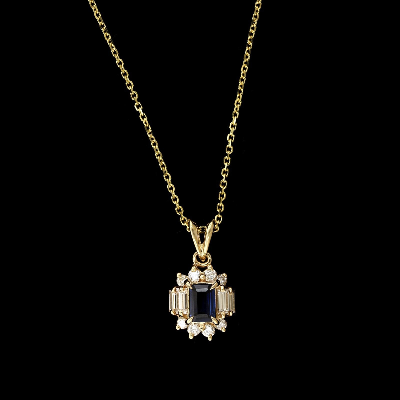 14K Yellow Gold Estate Sapphire and Diamond Pendant