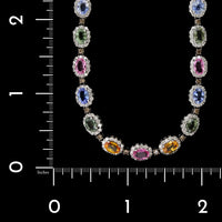 14K White Gold Estate Color Enhanced Sapphire and Diamond Necklace