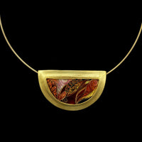 Erica Druin 24K and 18K Yellow Gold Estate Cloisonne Basse-taille Pendant Pin Necklace