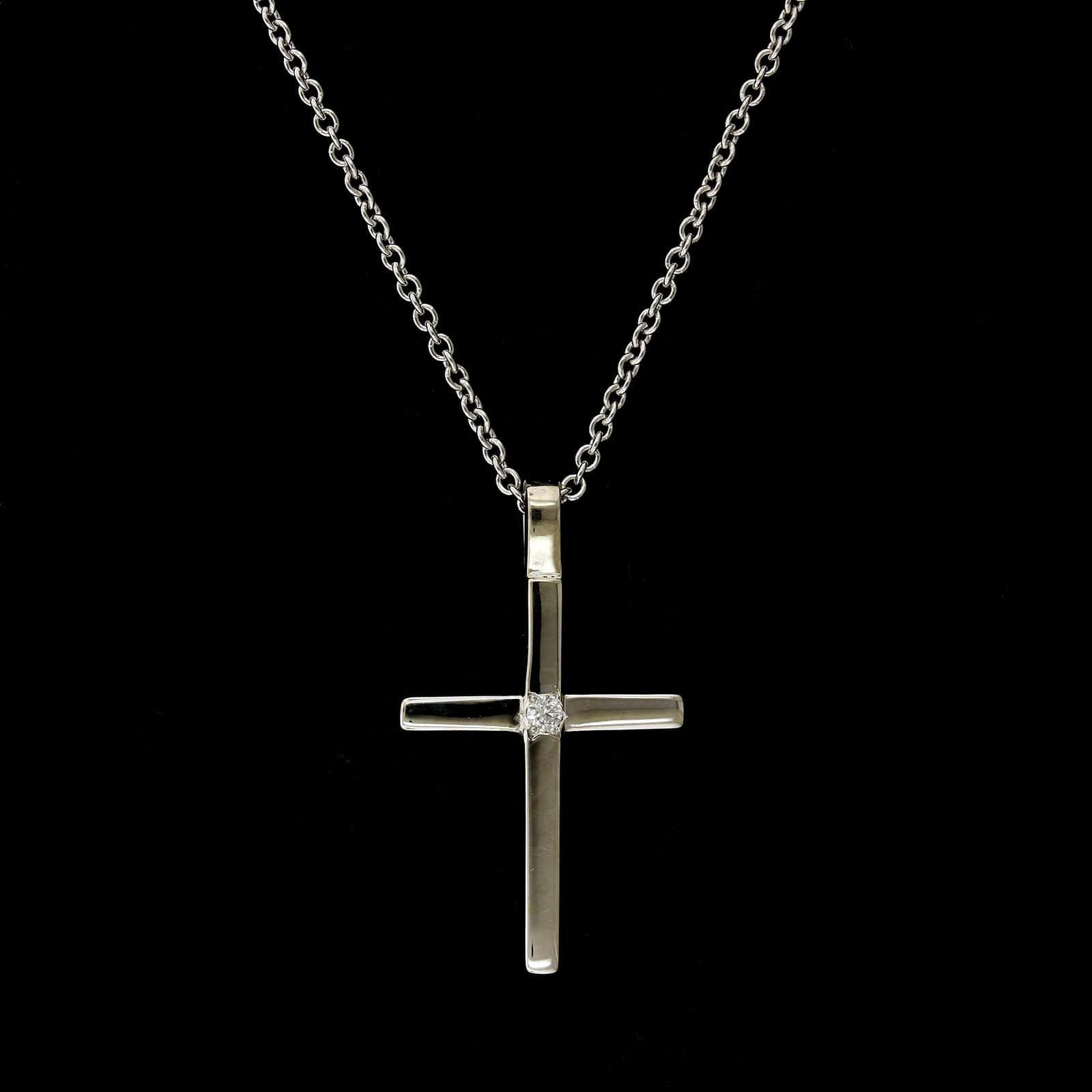 14K White Gold Estate Diamond Cross Pendant