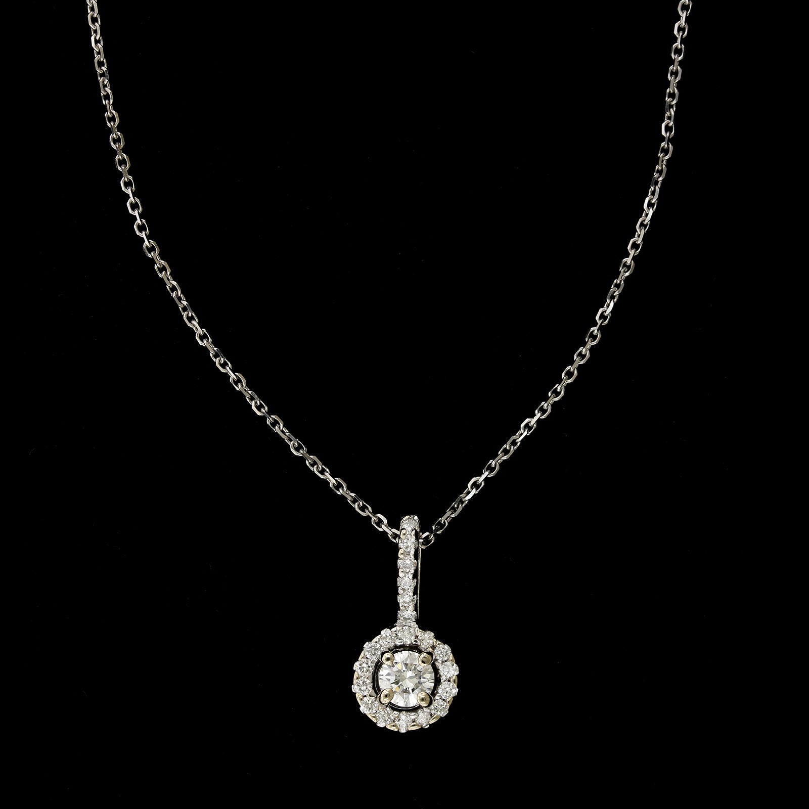 14K White Gold Estate Diamond Halo Pendant, 14k white gold, Long's Jewelers