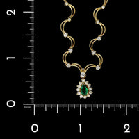 18K Yellow Gold Estate Emerald and Diamond Necklace