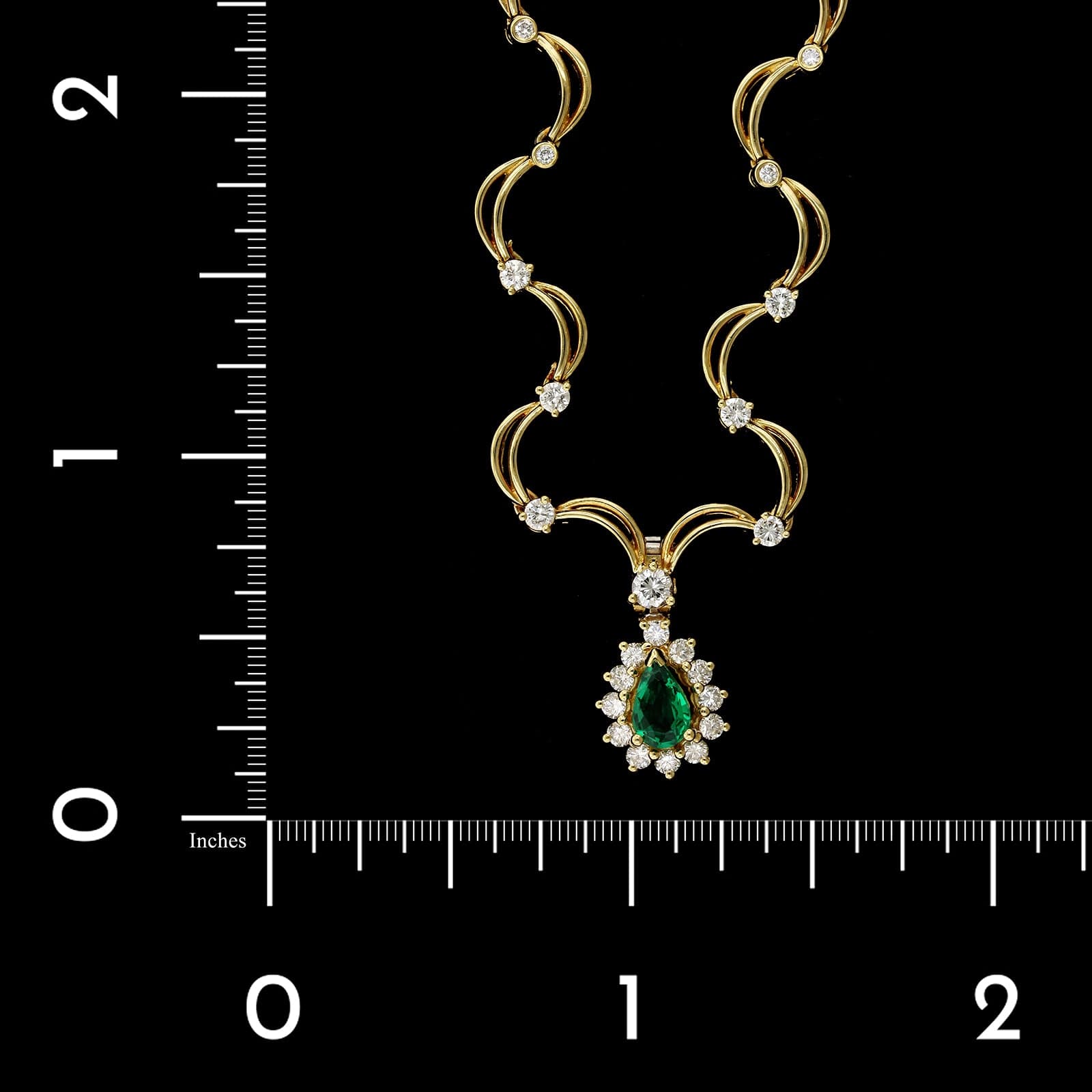 18K Yellow Gold Estate Emerald and Diamond Necklace