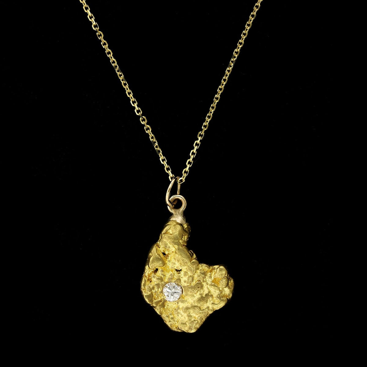 24K Yellow Gold Estate Diamond Nugget Pendant