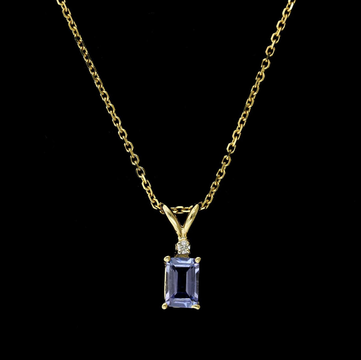 14K Yellow Gold Estate Tanzanite and Diamond Pendant