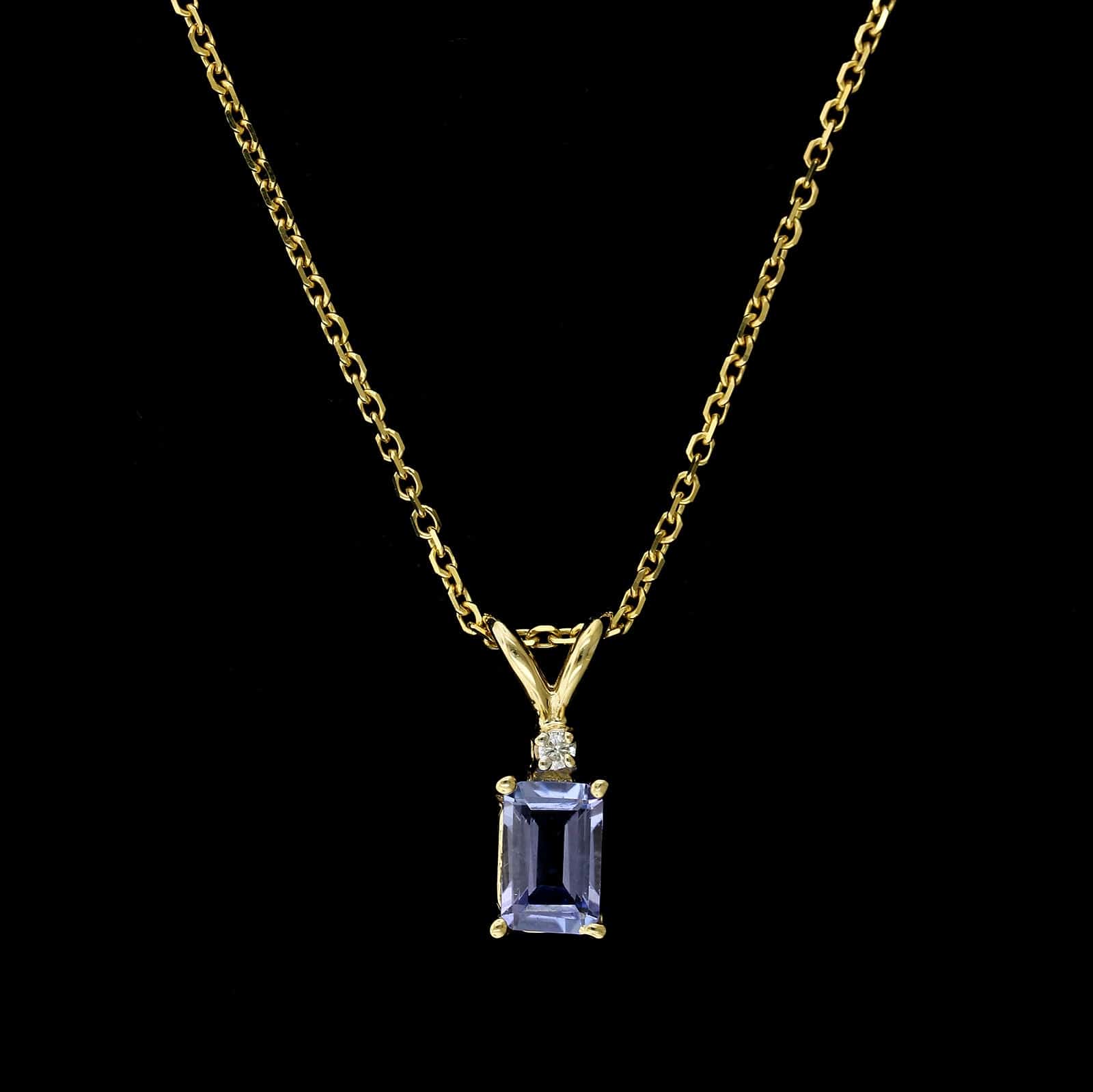 14K Yellow Gold Estate Tanzanite and Diamond Pendant