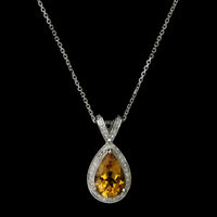 14K White Gold Estate Citrine and Diamond Pendant