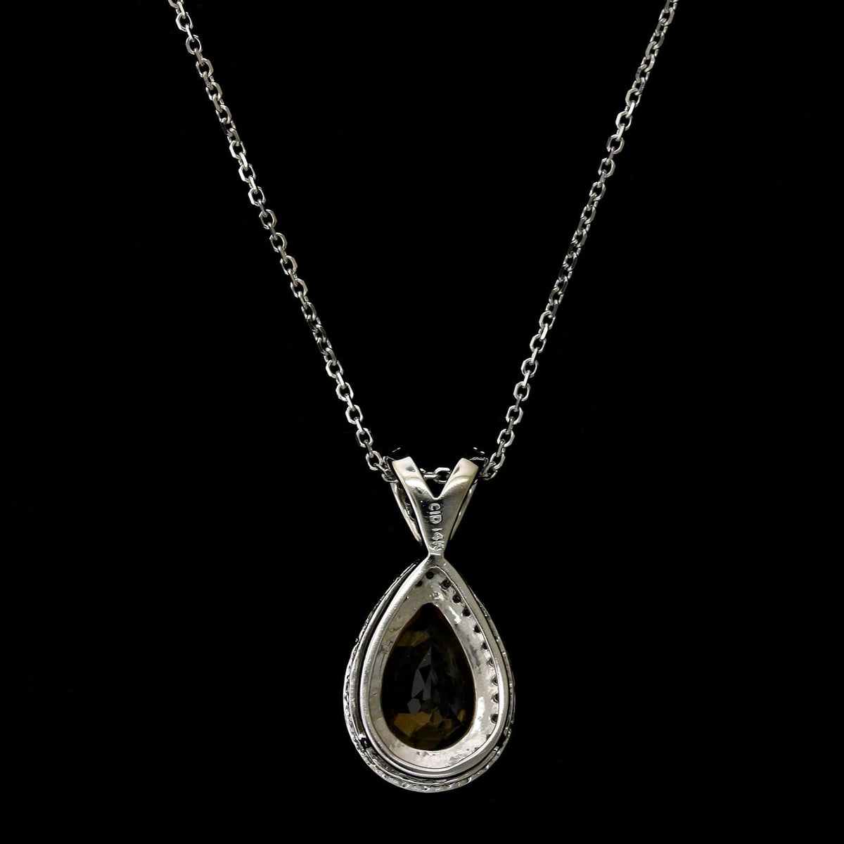 14K White Gold Estate Citrine and Diamond Pendant